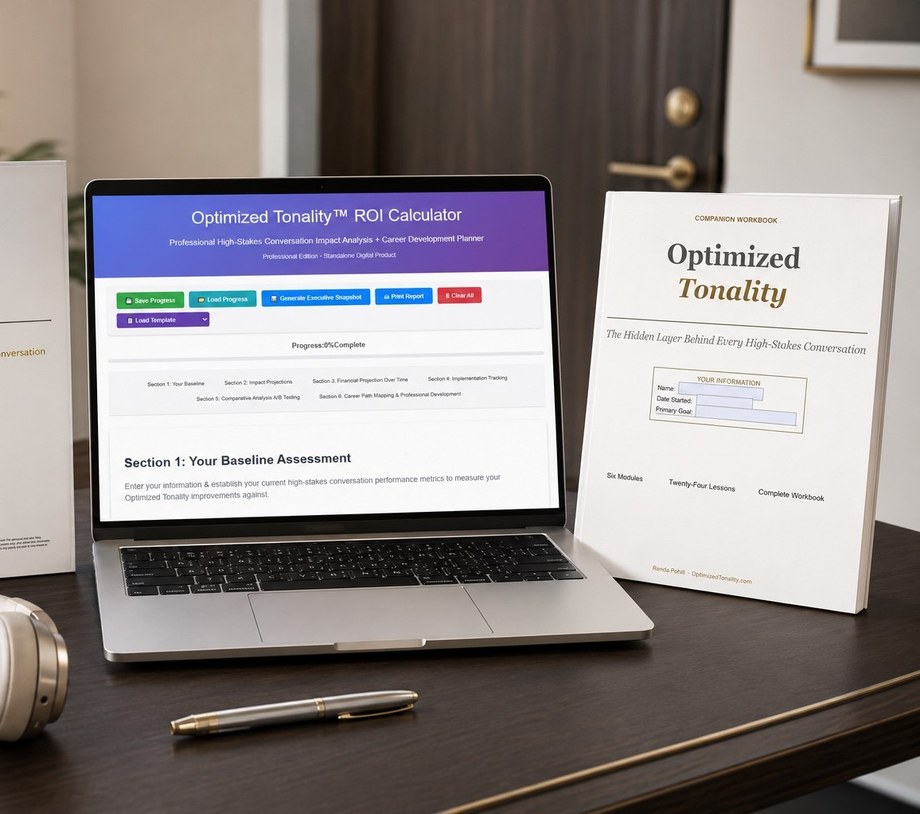 Optimized Tonality Training Manual, Companion Workbook, and ROI Calculator on a laptop